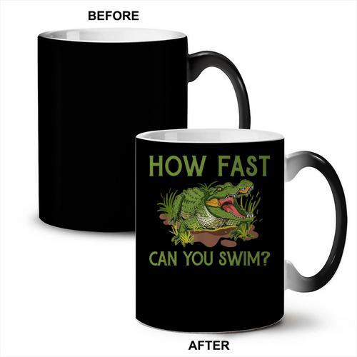 Swimmer Crocodile Swimming Humor How Fast You Can Swim Coffee Color Changing Mug - SwimGear Co