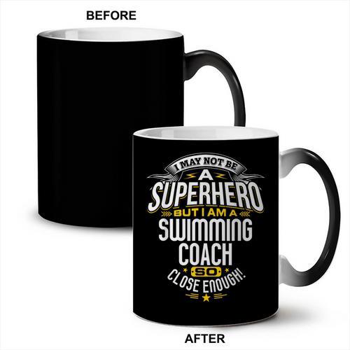 Swimming Coach TShirt Idea Superhero Swimming Shirt Coffee Color Changing Mug - SwimGear Co