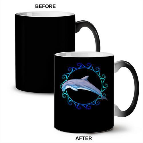 Swimming Dolphin Maori Sun Tribal Waves 2-Sided Coffee Color Changing Mug - SwimGear Co