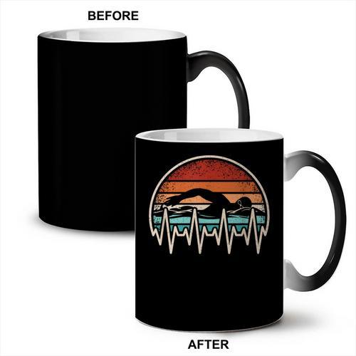 Swimming Heartbeat Retro Swim Swimmer Men Women Coffee Color Changing Mug - SwimGear Co