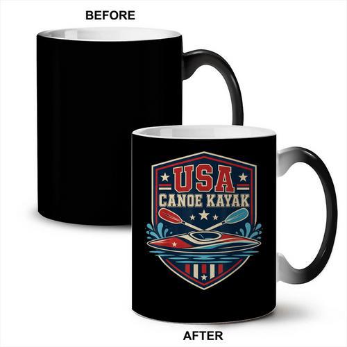 USA Canoe Kayak Paddling American Flag Emblem Coffee Color Changing Mug - Paddle Life
