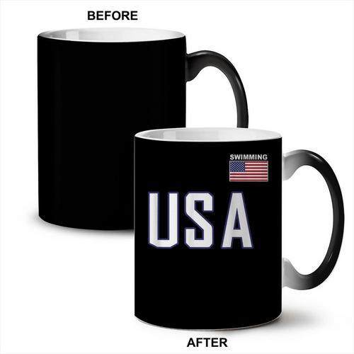 USA Flag Swim Swimming Sport Practice Equipment Men Women Coffee Color Changing Mug - SwimGear Co