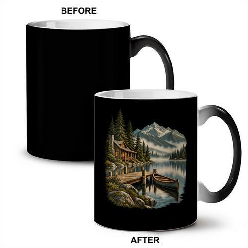 Women's Lakeside Canoe Cabin Escape Scene Coffee Color Changing Mug - Paddle Life