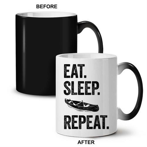 Eat Sleep Canoe Repeat Canoeing Outdoors Raglan Baseball Tee Coffee Color Changing Mug - Paddle Life