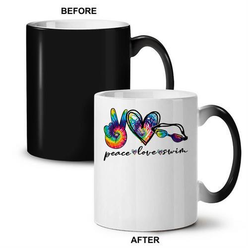Peace Love Swim Tie Dye Swimmer Swimming Summer Trip Coffee Color Changing Mug - SwimGear Co