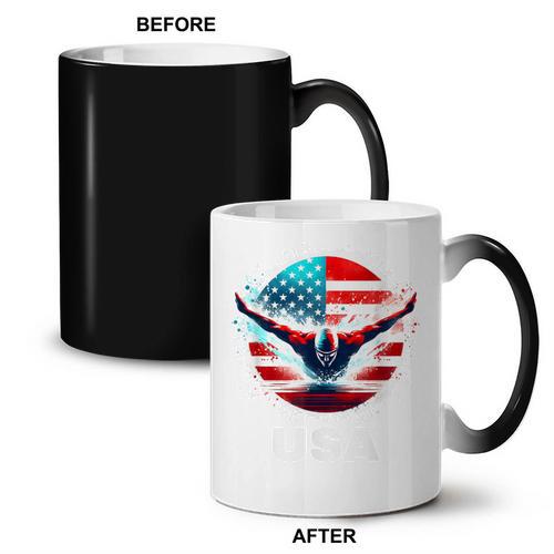 Swimming United States Shirt With American Flag Swimming Coffee Color Changing Mug - SwimGear Co