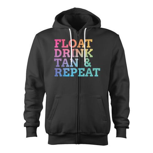 Float Drink Tan Repeat Summer Swimming Beach Pool Vacation Zip Up Hoodie - SwimGear Co