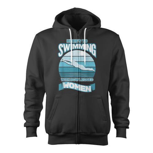 Here's To Swimming With Bow Legged Women Distressed Look Zip Up Hoodie - SwimGear Co