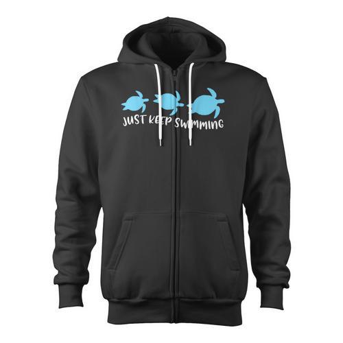 Just Keep Swimming Sea Turtle Swimmer Swim Team Coach Zip Up Hoodie - SwimGear Co