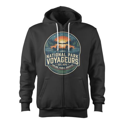 National Park Voyageurs Retro Sunset Canoe Paddling Badge Zip Up Hoodie - Paddle Life