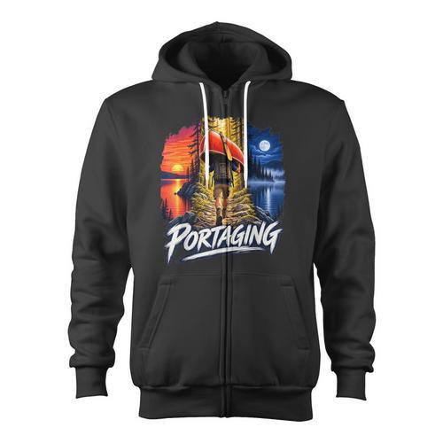Portaging Canoe Wilderness Adventure Scenic Graphic Zip Up Hoodie - Paddle Life