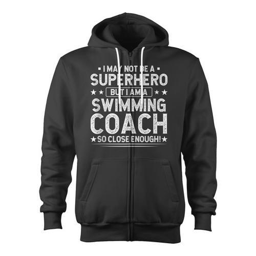 Superhero Swimming Coach Swimming Coach Humor Zip Up Hoodie - SwimGear Co