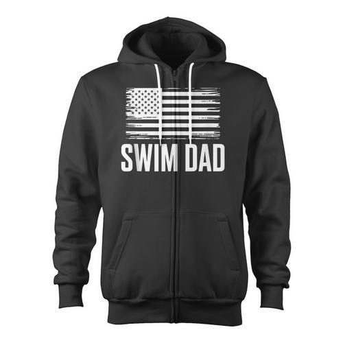 Swim Dad Art For Dad Father Men Swim Team Dad Swimming Coach Zip Up Hoodie - SwimGear Co