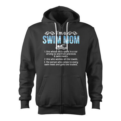 Swim Mom Definition Swimming Mom Of A Swimmer Mama Zip Up Hoodie - SwimGear Co