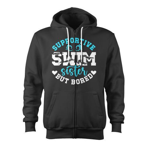 Swim Sister Supportive Swimming Sister Of A Swimmer Sis Zip Up Hoodie - SwimGear Co