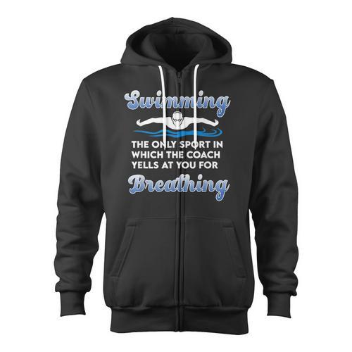 Swim Team Swimming Coach Quote Swim Breathing Joke Zip Up Hoodie - SwimGear Co