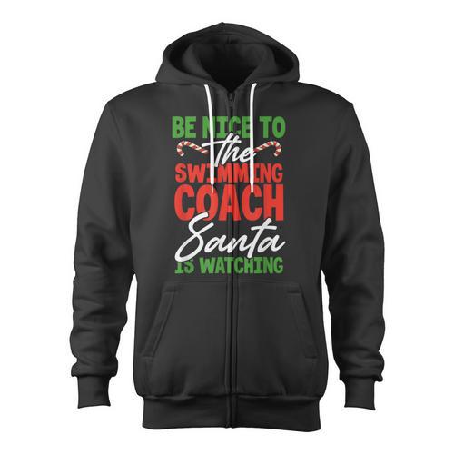Swimming Coach Christmas Xmas Swimming Santa Zip Up Hoodie - SwimGear Co