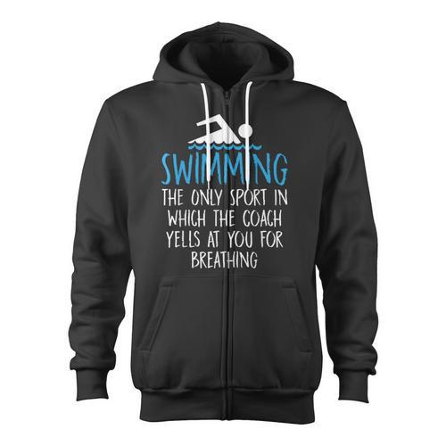 Swimming Coach Yells Breathing Swimmer Swim Team Zip Up Hoodie - SwimGear Co