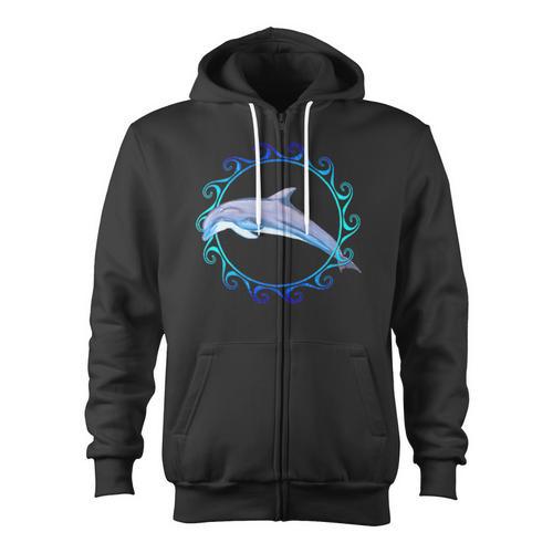 Swimming Dolphin Maori Sun Tribal Waves 2-Sided Zip Up Hoodie - SwimGear Co