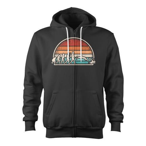 Swimming Evolution Retro Swim Swimmer Men Women Zip Up Hoodie - SwimGear Co