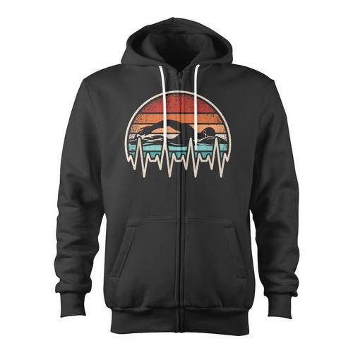 Swimming Heartbeat Retro Swim Swimmer Men Women Zip Up Hoodie - SwimGear Co