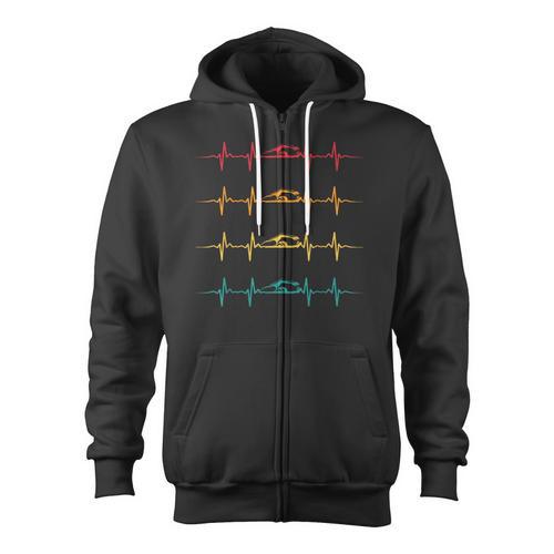 Swimming Swimmer Heartbeat Vintage Men Boys Women Swim Lover Zip Up Hoodie - SwimGear Co