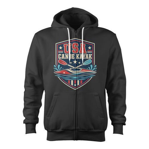USA Canoe Kayak Paddling American Flag Emblem Zip Up Hoodie - Paddle Life