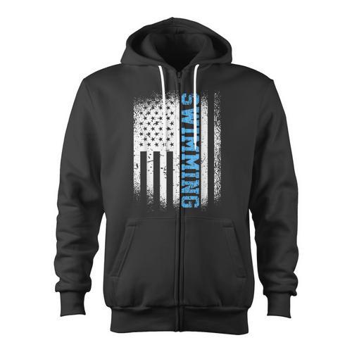 USA Flag Swimming Swim American Swimmer Zip Up Hoodie - SwimGear Co