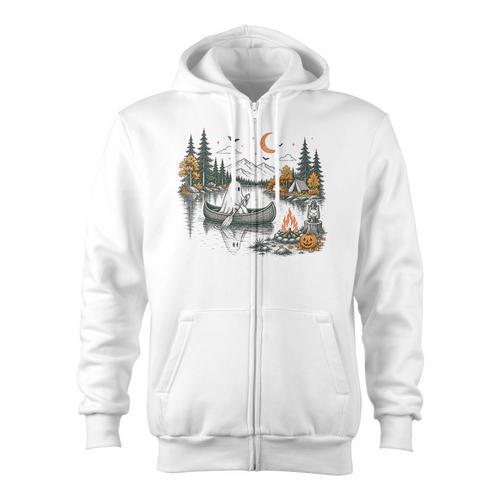 Canoe Ghost Camping Ghost Lake Halloween Spooky Fall Camping Zip Up Hoodie - Paddle Life