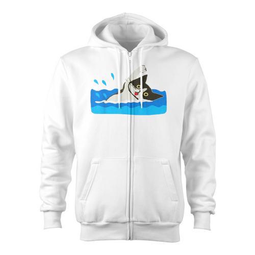 Cat Swimming Pool Zip Up Hoodie - SwimGear Co