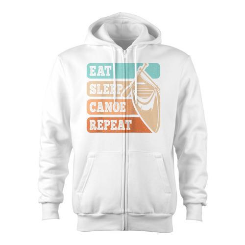 Eat Sleep Canoe Repeat Vintage Canoeing Canoeist Men Boys Raglan Baseball Tee Zip Up Hoodie - Paddle Life