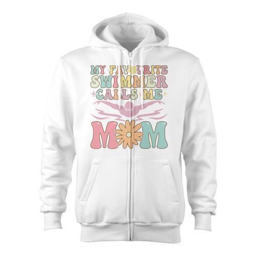 Favourite Swimmer Calls Me Mom Swimming Mom Female Swimmer Zip Up Hoodie - SwimGear Co