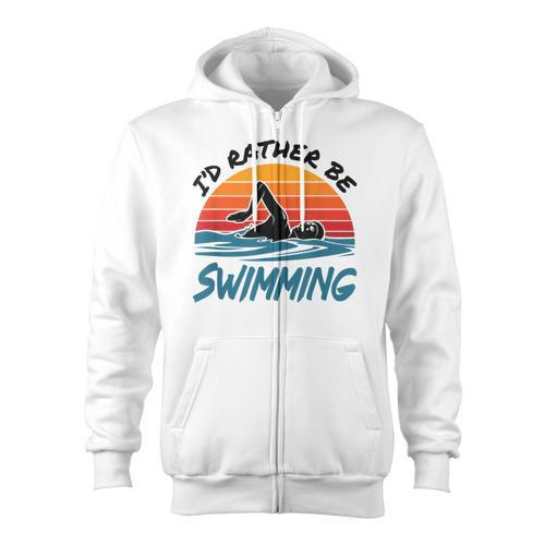 I'd Rather Be Swimming Retro Swim Swimmer Zip Up Hoodie - SwimGear Co