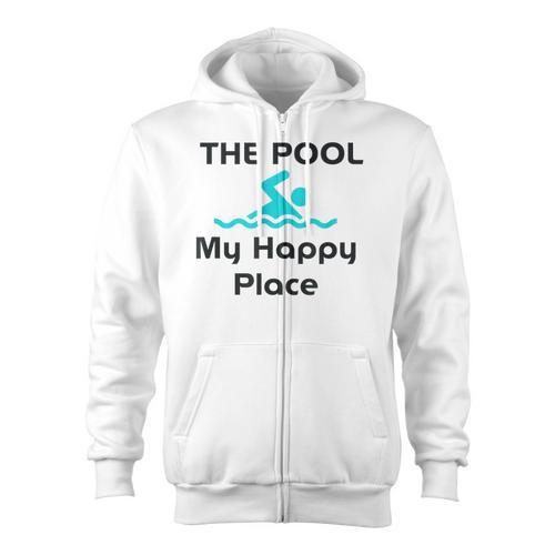 The Pool Is My Happy Place Swimming Quote Zip Up Hoodie - SwimGear Co