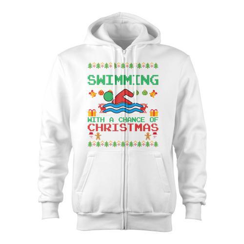 Swimming Christmas Party Swim Swimmer Christmas Ugly Style Zip Up Hoodie - SwimGear Co