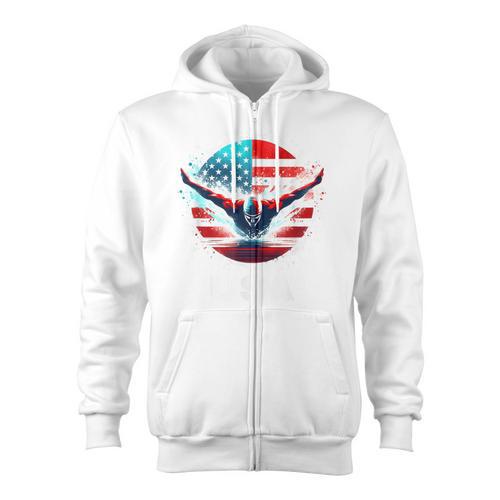 Swimming United States Shirt With American Flag Swimming Zip Up Hoodie - SwimGear Co