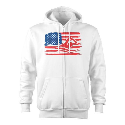 Vintage American Flag Swim Team Swimmer Funny Swimming Gift Zip Up Hoodie - SwimGear Co
