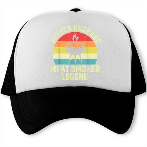 Father Husband Meat Smoker Legend American Flag BBQ Dad Trucker Cap - BBQ Dad Merch
