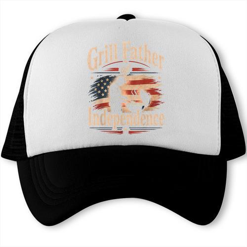 Grill Father Of Independence – Vintage Patriotic BBQ Dad Trucker Cap - BBQ Dad Merch