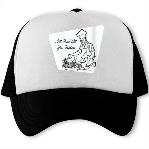 Women's BBQ Dad Joke I'Ll Feed All You Fuckers Barbecue Vintage Chef Trucker Cap - BBQ Dad Merch