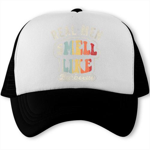 Women's Real Men Smell Like Barbecue Grilling BBQ Dad Graphic Trucker Cap - BBQ Dad Merch