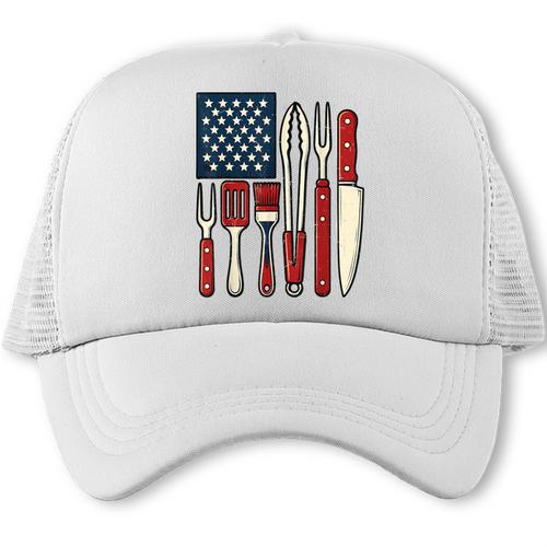 4th July BBQ American Flag BBQ Dad Joke Grill Dad Trucker Cap - BBQ Dad Merch