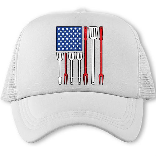 4th July BBQ Dad Joke American Flag BBQ Grill Dad Trucker Cap - BBQ Dad Merch
