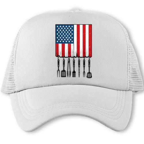 American Flag BBQ 4th July BBQ Dad Joke Grill Dad Trucker Cap - BBQ Dad Merch