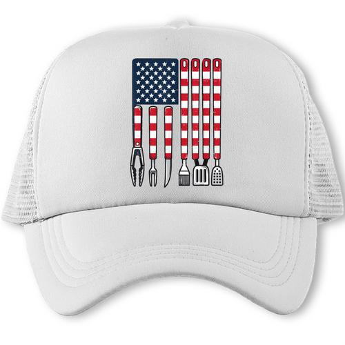 American Flag BBQ 4th July BBQ Dad Joke Grilling Trucker Cap - BBQ Dad Merch