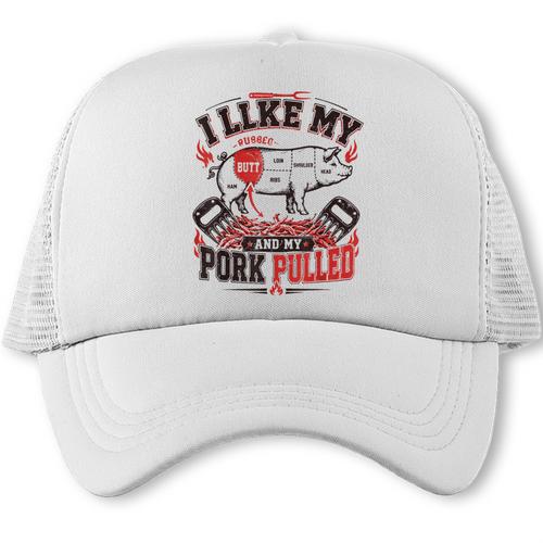 BBQ Dad Joke I Like My Butt Rubbed & Pork Pulled Trucker Cap - BBQ Dad Merch