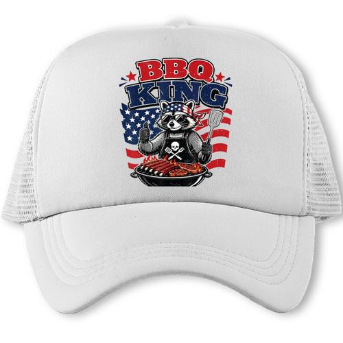BBQ King Raccoon 4th July BBQ Dad Joke Grilling Dad Trucker Cap - BBQ Dad Merch