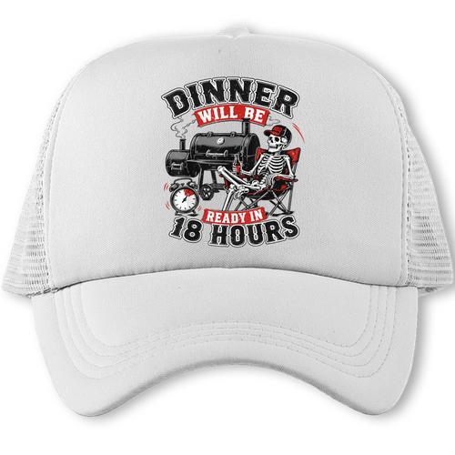 Dinner Will Be Ready In 18 Hour Skeleton BBQ Dad Joke Trucker Cap - BBQ Dad Merch