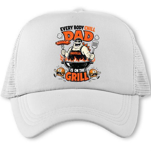 Everybody Chill Dad Is On The Grill BBQ Dad Joke Trucker Cap - BBQ Dad Merch