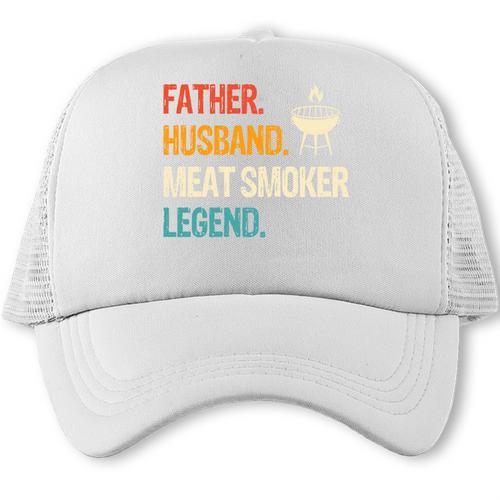 Father Husband Meat Smoker Legend American Flag BBQ Dad Performance Trucker Cap - BBQ Dad Merch